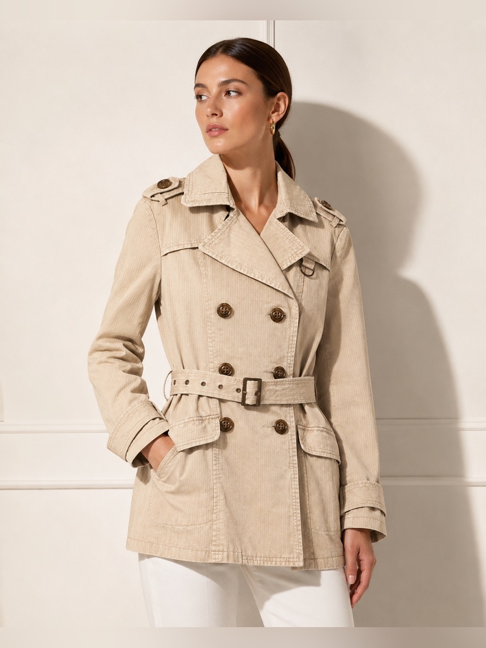 B.U.M. Equipment Belted Trench Coat Utility Jacket Beige Cotton M